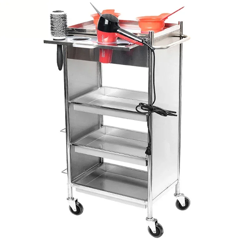 Stainless Steel Multi-layer Trolley Auxiliary Cart with Wheels Barber Shop Special Organizer Cart Hair Salon Trolley