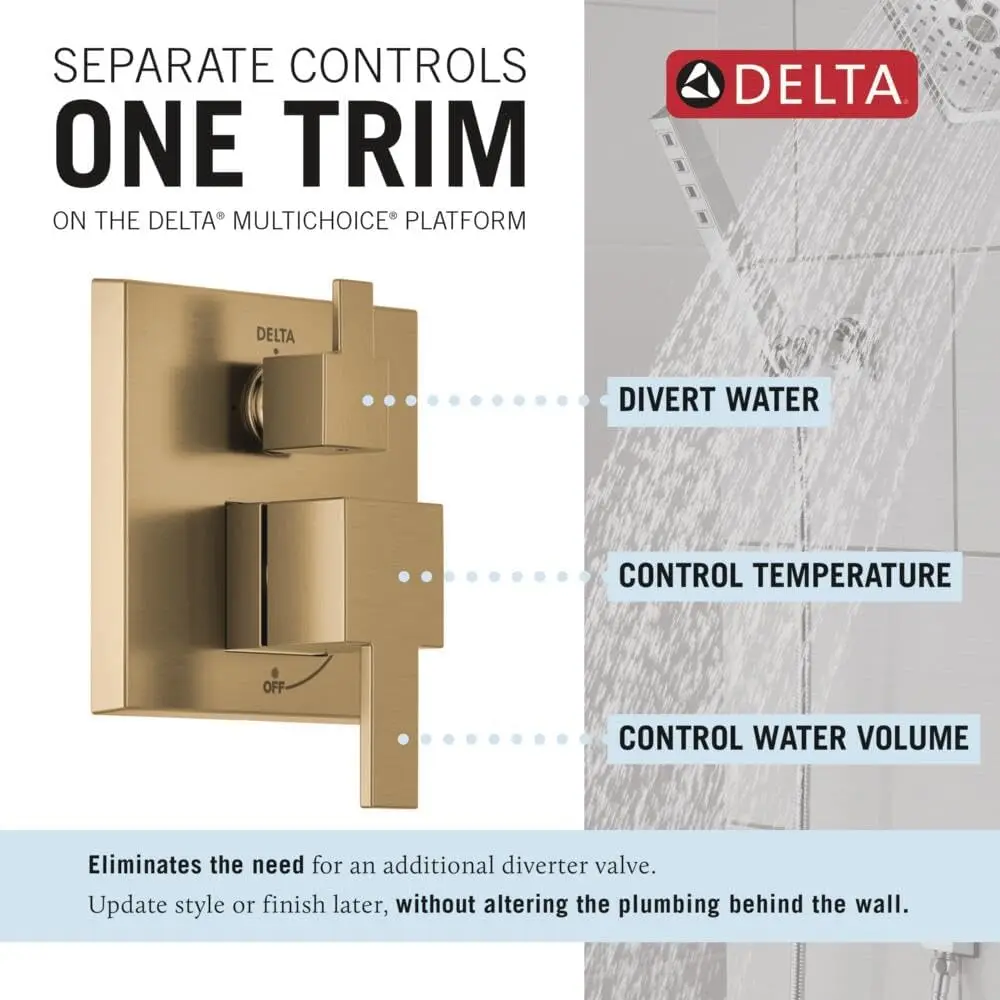 Delta Faucet Modern Raincan 2-Setting Square Shower System Including Rain Shower Head and Handheld Spray Gold 4