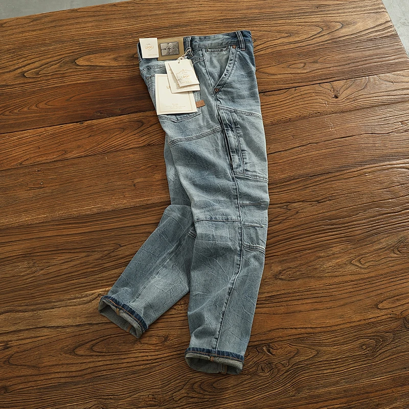 Motorcycle Style Stretch Retro Comfortable Pants for Men Trendy Slim Fit Washed High Quality Denim Jeans Autumn Spring Fashion 3
