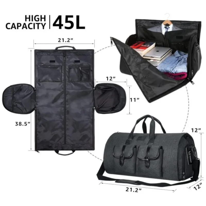 Portable Clothes Foldable Dust-Proof Suit Bag Travel Duffel Bag with Shoes Compartment for Gowns Coats Shirts and Dresses