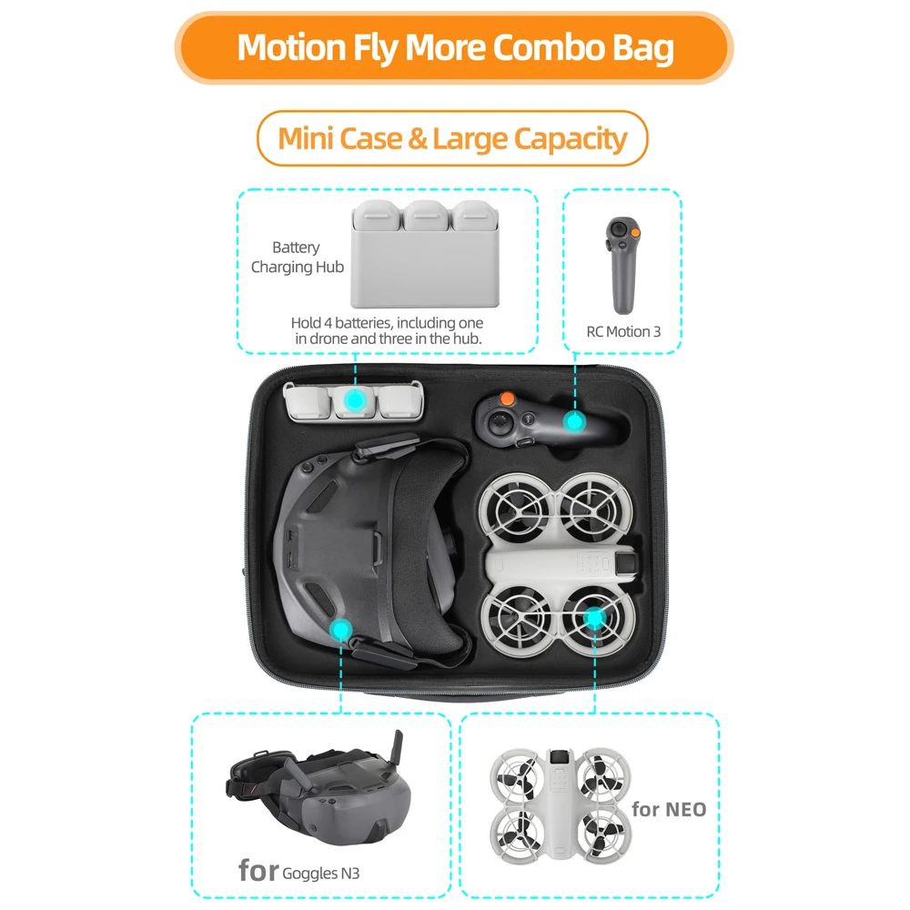 Portable Travel Carrying Case for DJI Neo Drone Accessories Universal Storage Case for Goggles N3 Bag Handbag