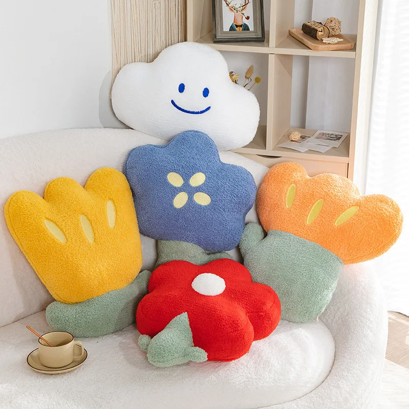 

Nordic Style Flower Cushion Smiley Cloud Throw Pillow Tulip Sunflower Plush Toy Hug Plushies Girly Home Decor Birthday Gifts