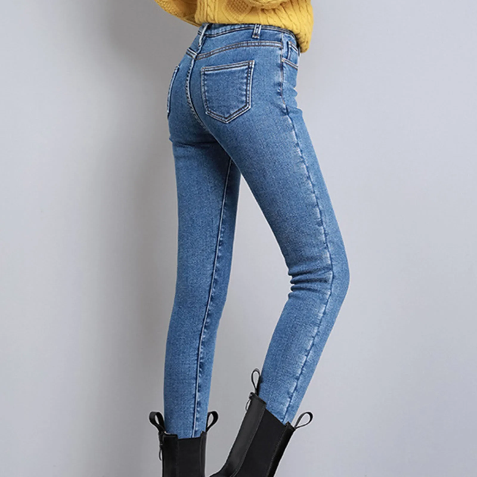 Thermal Fleece Denim Jeggings High Waist Stretchy Jean Leggings