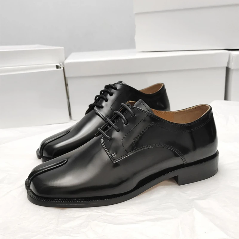 

New Design Men Casual Shoes Lace Up Split Toe Derby Shoes British Ladies Loafers Oxfords Black Genuine Leather Flats Zapatos 3C