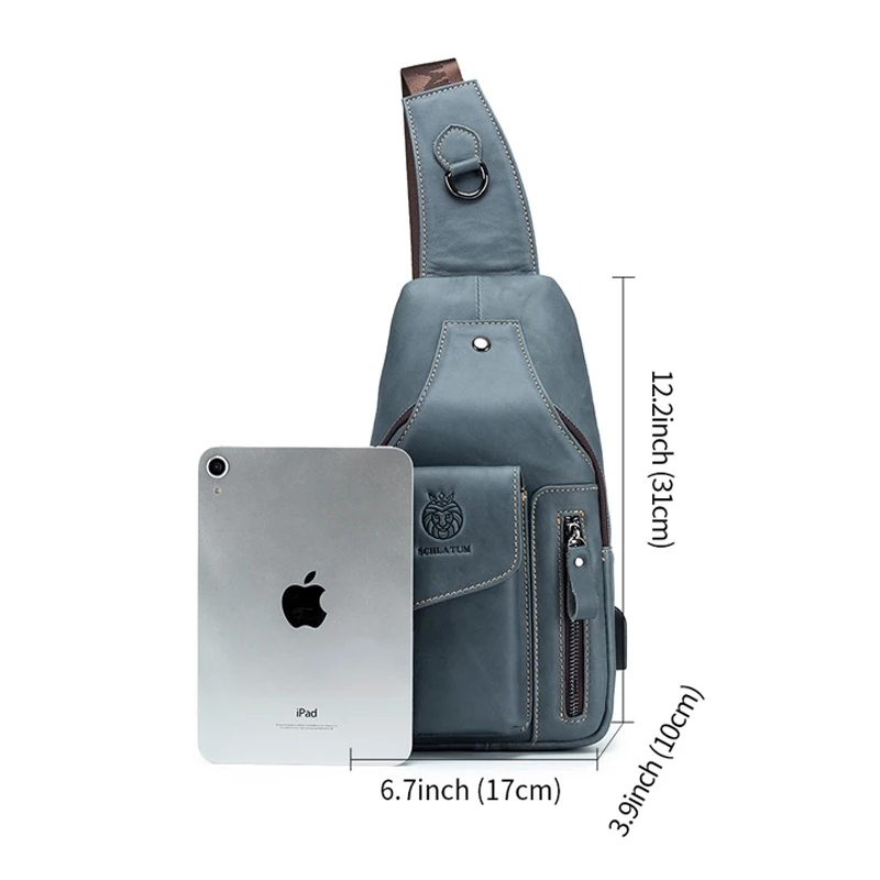 SCHLATUM Genuine Leather Chest Bag Men's Fashion Style Casual Straddle Bag Business Large Capacity Leather Men's