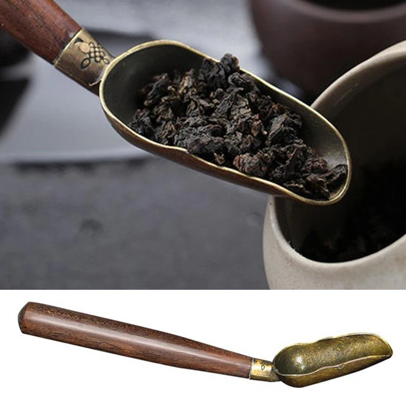 Tea Spoons Solid Wood Long Handle Alloy Divided Teaspoons Tea KongFu Ceremony Utensils Set Nuts Scoop Spice Shovel