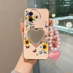 Butterfly Fluttering Phone Accessory Set with Lanyard and Stand for Vivo Y31 (Pink)