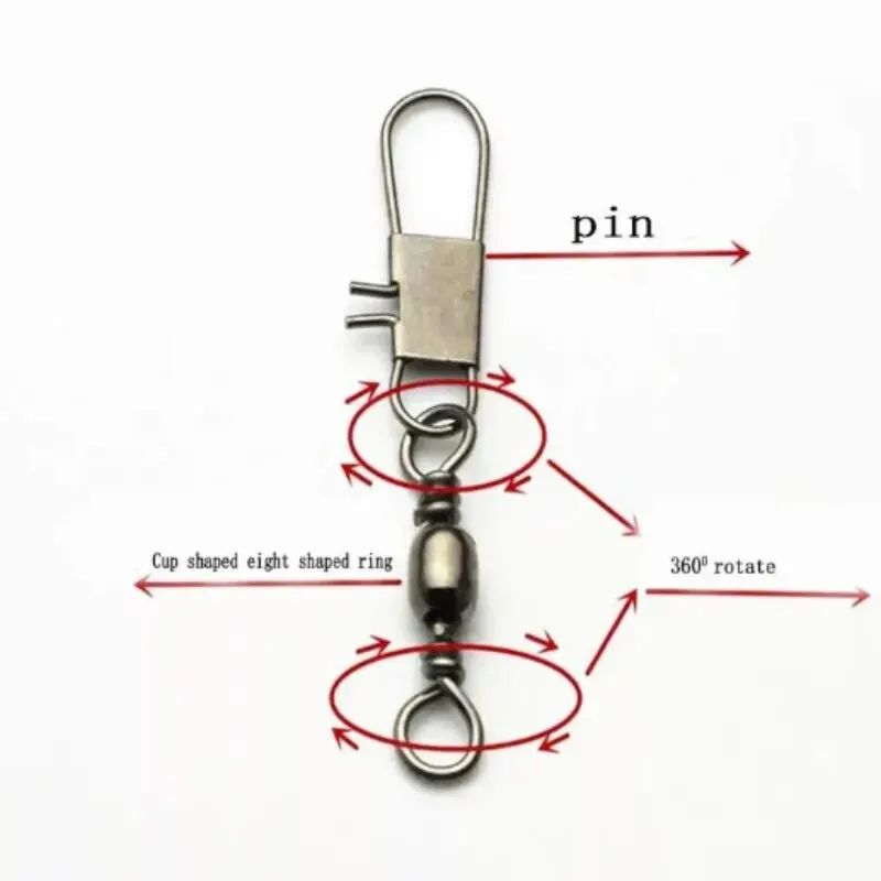 4 Size 100pcs/Pack Swivels Fishing Connector Pin Bearing Rolling Swivel Snap  Fastlock Clips Fishhook Fishing Tackle Accessories