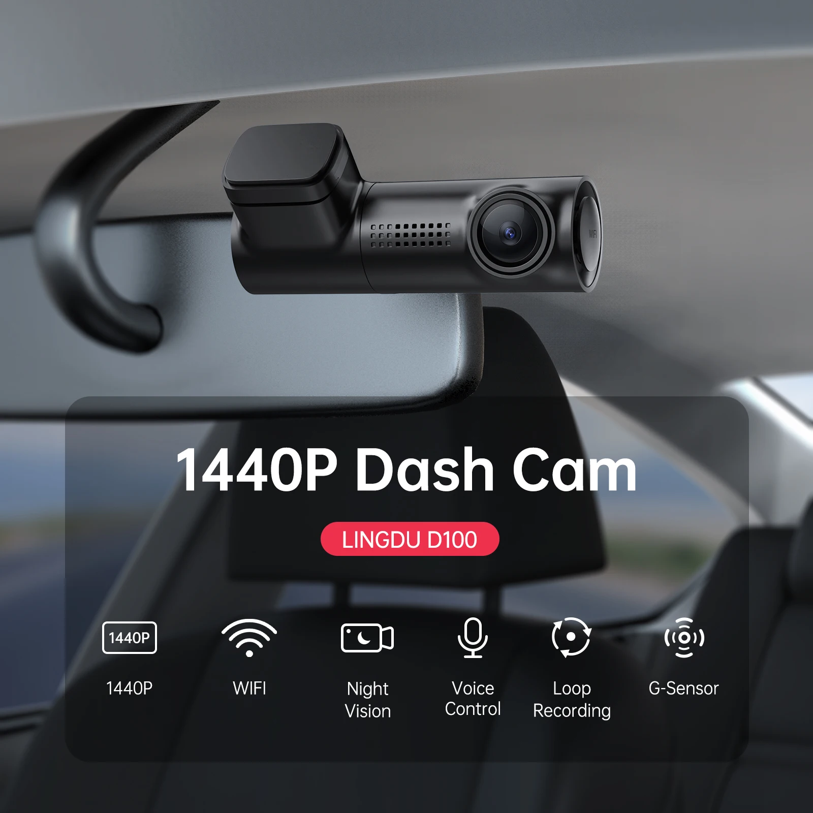 LINGDU D100 차량 카메라 비디오 녹음기 대시 캠, 1440P 차량 DVR 와이파이 내장, GPS 음성 제어, 24 시간 주차 모니터, 야간 투시경, 2K