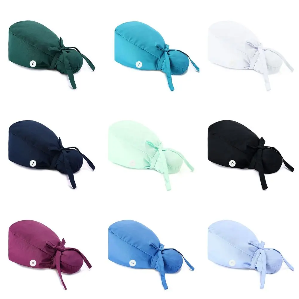 

Adjustable Surgical Scrub Caps Working Cap Ponytail Holder Bouffant Turban Hats Long Hair With Buttons Nursing Hats Women & Men