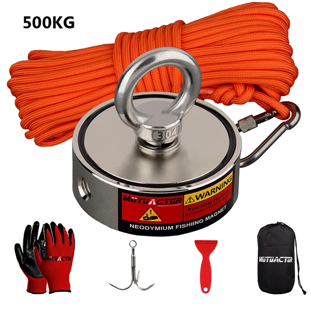 500kg Strong Neodymium Round Magnet Set with 20m Rope Claw 250kg*2 Outdoor  Fishing Doulbe
