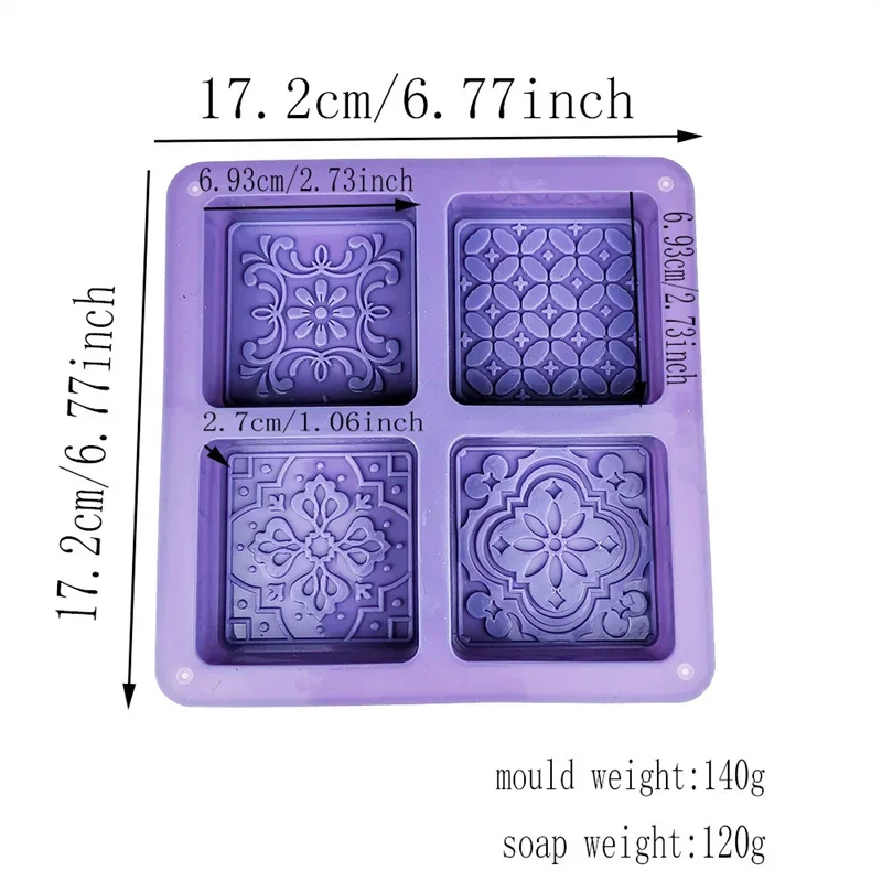 4 cavities Square Silicone Soap Mold 3D Handmade Flower Chocolate Pastry Cake Baking Supplies DIY Aromatherapy Candle Making Kit images - 6