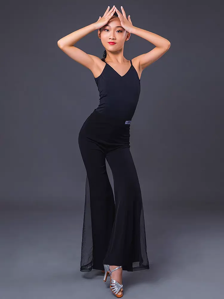Latin Dance Pants For Girls Children Fashion Mesh Flared Pants Rumba Cha Cha Samba Tango Latin Practice Clothes