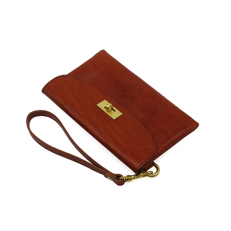 

Clutch Bag Women Genuine Leather Luxury Wrist Strap Cell Phone Wallet Retro Long Purses Top End Cowhide Storage Bag