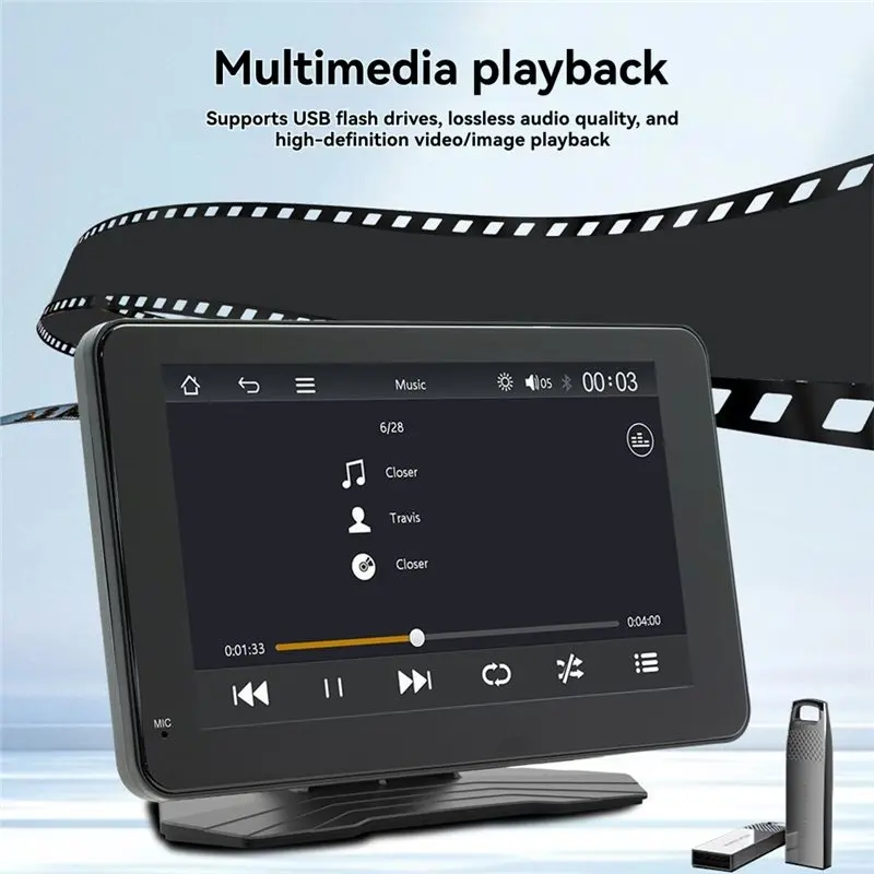 Carplay/안드로이드 Auto 디스플레이 7인치 휴대용 MP5 플레이어 무선 블루투스 중앙 제어 차량용 스크린-A40K