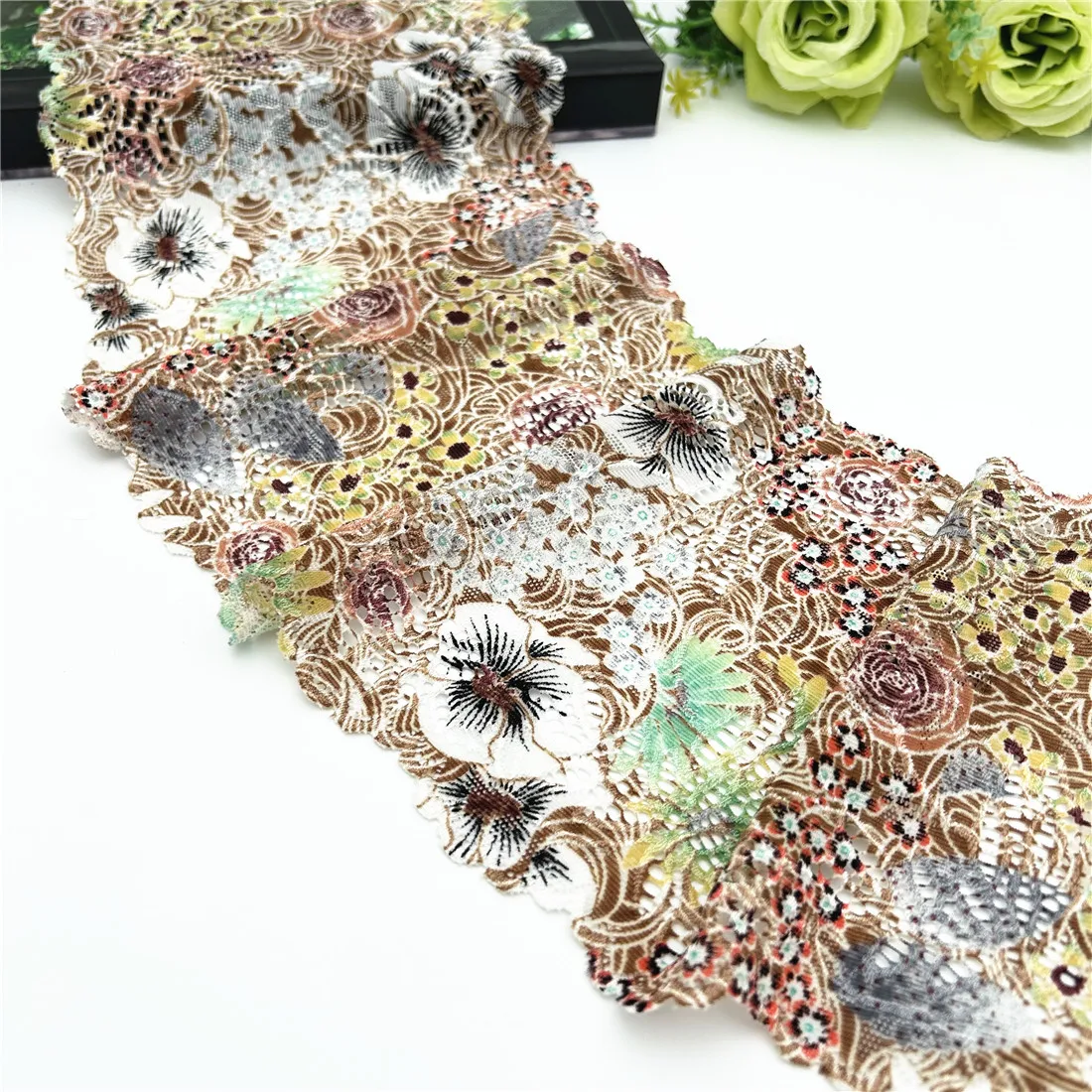 3y/lot Width 16cm Mixed Color Flower Elastic Stretch Lace Trim 4