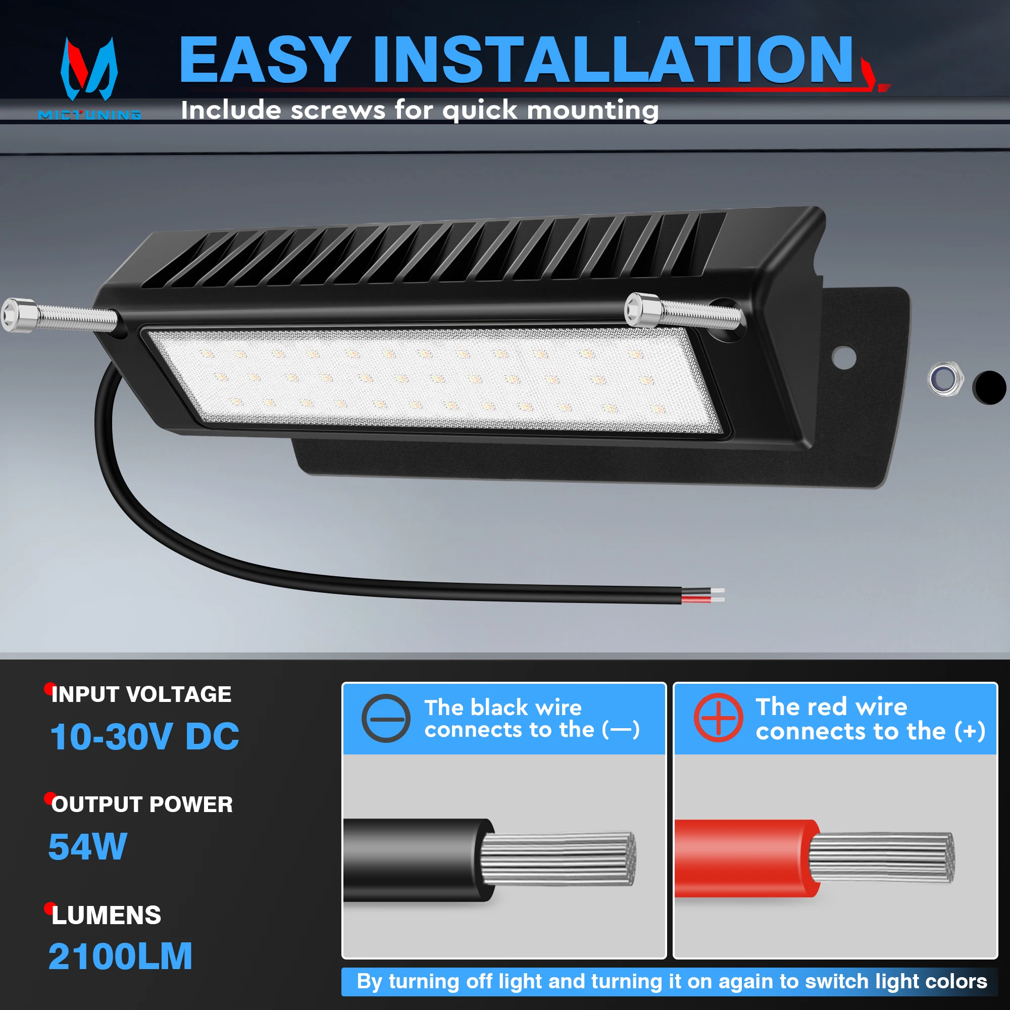 Mictuning RV Porch Lights 9-Inch 36W LED Utility Awning Light, 2100LM Exterior Lighting for Trucks Trailers Marine Boats Campers
