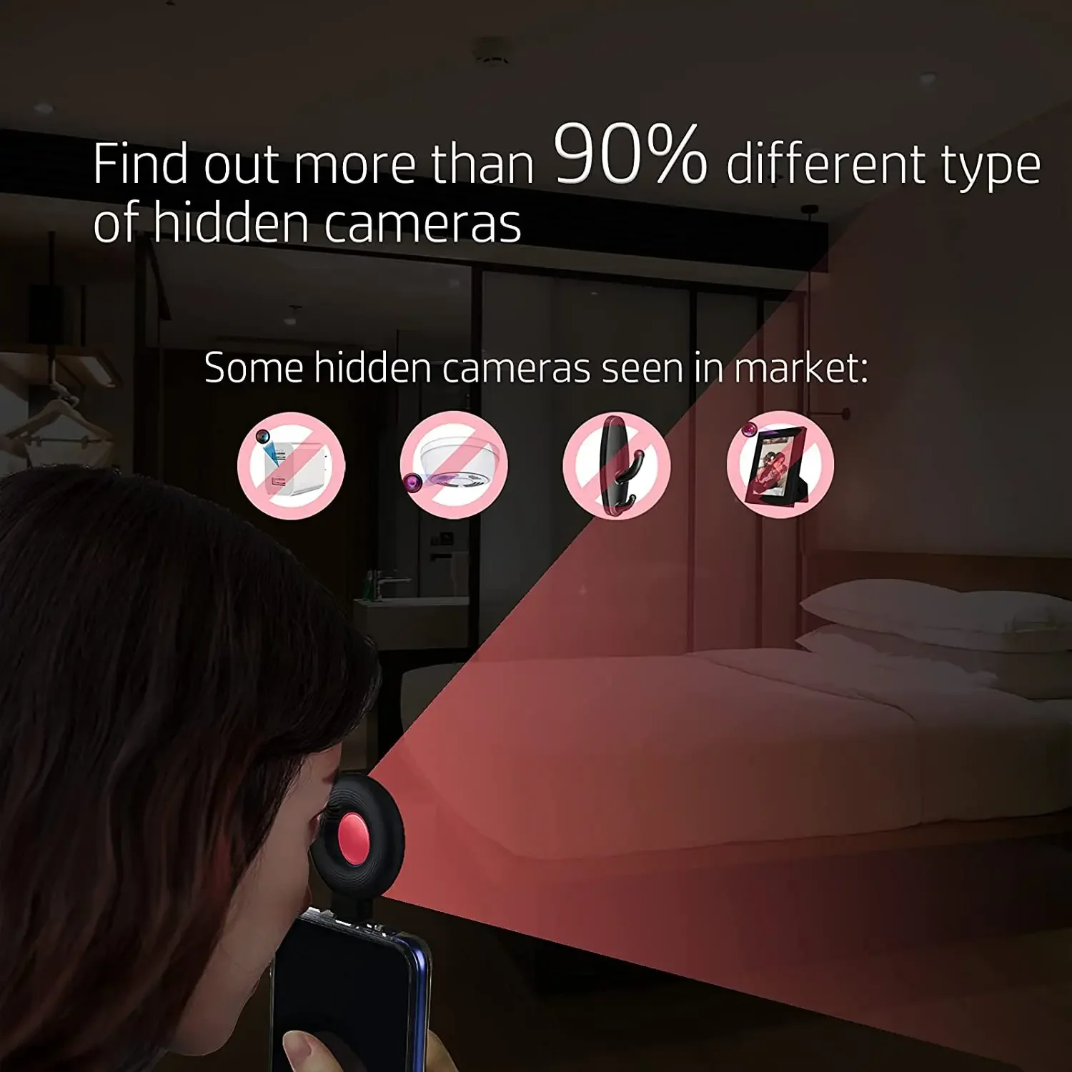 Hidden Camera Detector Infrared Camera Detector Camera Detector Type C Anti Candid Camera Detector For Outdoor Travel Hotel Rental Anti-Theft Camera LED IR Alarm Hidden Detector