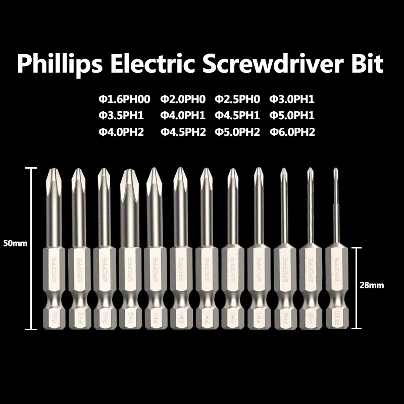 8-teiliges Phillips-Schraubendreher-Bit Set – Magnetisch, Sechskantschaft 1/4", Aus S2-Legierungsstahl