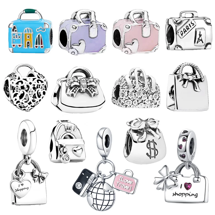 Beads Charms Charm Jewelry Sterling Silver Jewelry Charm Bead Sterling Silver Beads Charm Adventure Suitcase Pink Travel Bag & Backpack Charm Bead Fit Original 925 Sterling Silver Pan Bracelet DIY Jewelry Gift