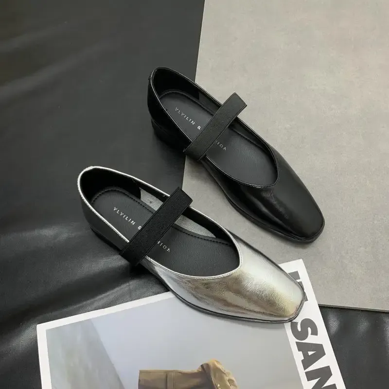 Mary's 2024 New Women's French Style Soft Bottom Shoes Pointed Toe Shallow Depth Leather Shoes Autumn Adults Microfiber Material