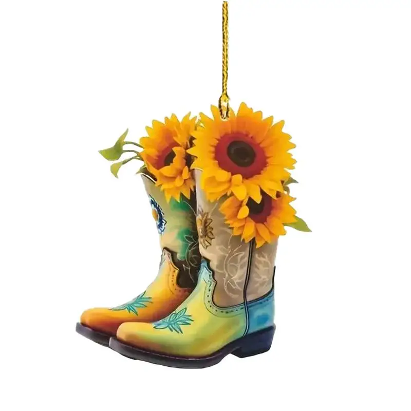 

2D плоский автомобильный орнамент 2D, акриловые ботинки, дерево, орнамент, креативные Подвески с подсолнухом, богемный стиль, украшение интерьера автомобиля