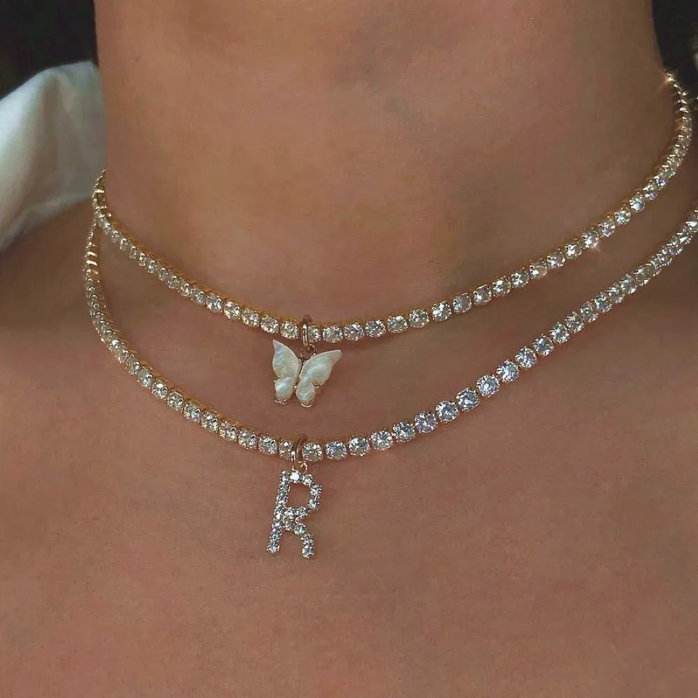 Letter Necklace 14k Gold Plated Tennis 