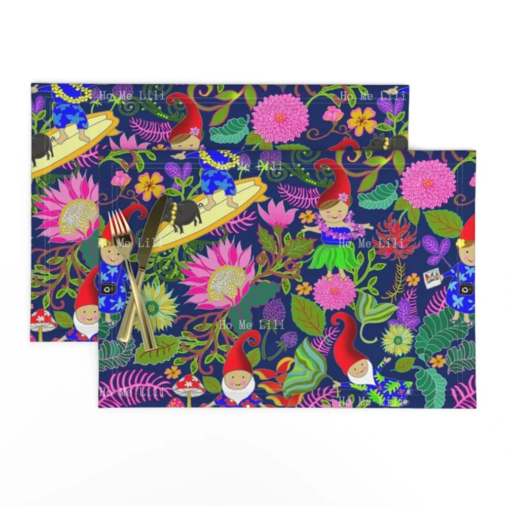 Gnomi Da Giardino Hawaiani Tropical Floral Jungle Beach Botanical Leopard Exotic Animalier Cloth Tovagliette