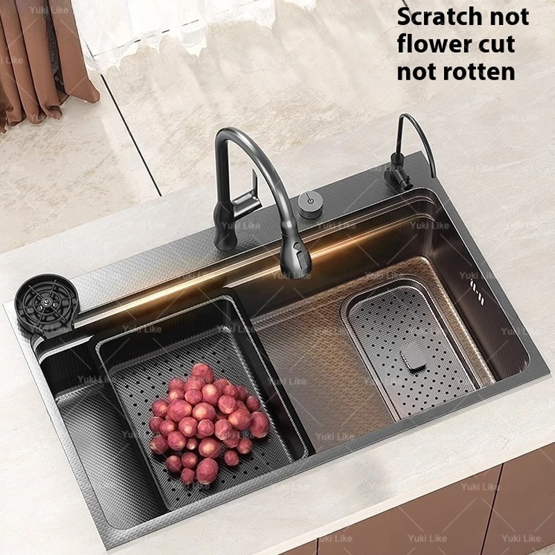 Stainless Steel Kitchen Sink Embossed large Single Slot Vegetable Basin Dishwashing Undermount Washbasin Apartment
