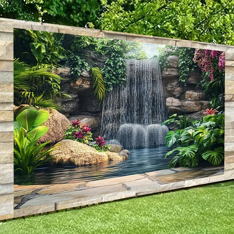 1 Stück Waldgarten-Wasserfall aus Polyester zum Aufhängen – lebendiges tropisches Design, fließender Wasserfall, Außendekoration