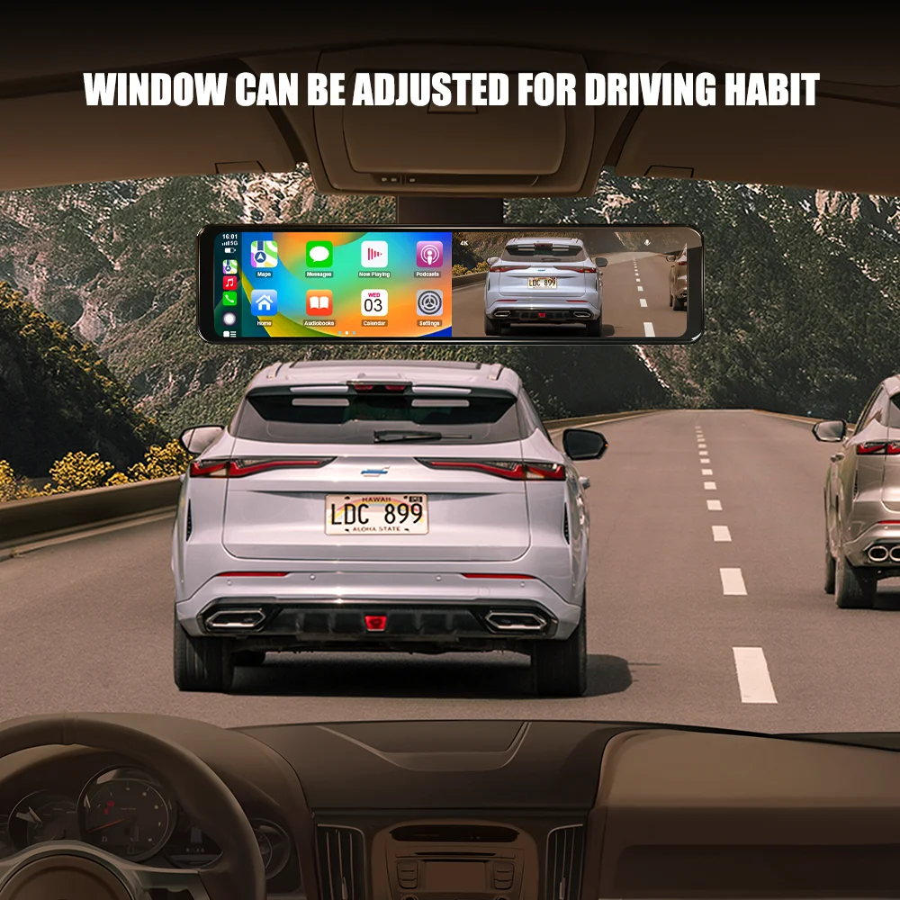 12Inch Dash Cam 4K 2160P Car Mirror Video Recording Carplay & Android Auto Wireless Connection WiFi ADAS GPS Navigation FM AUX car dash cam