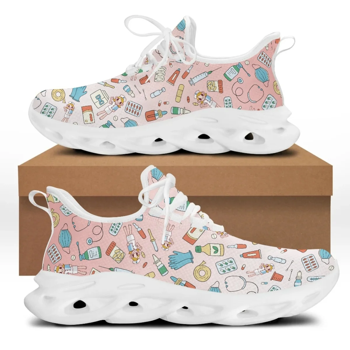 Yikeluo Casual Nurse Shoes Woman Catoon Medical Design Funny Fairy Girl Mesh Ladies Sneakers Female Footwear Zapatillas Mujer