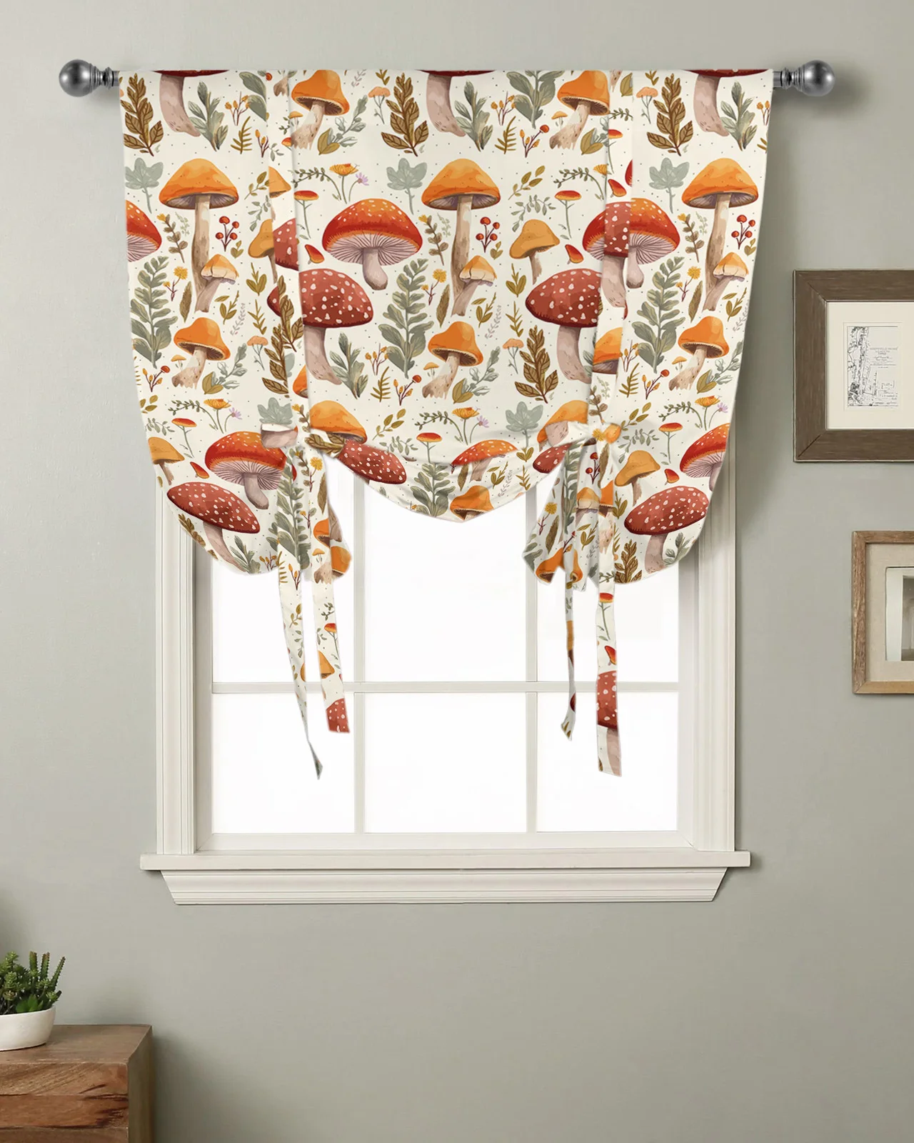 

Осенние грибы растения листья ретро кухня короткая оконная занавеска Современный домашний декор маленькое окно римские завязки шторы