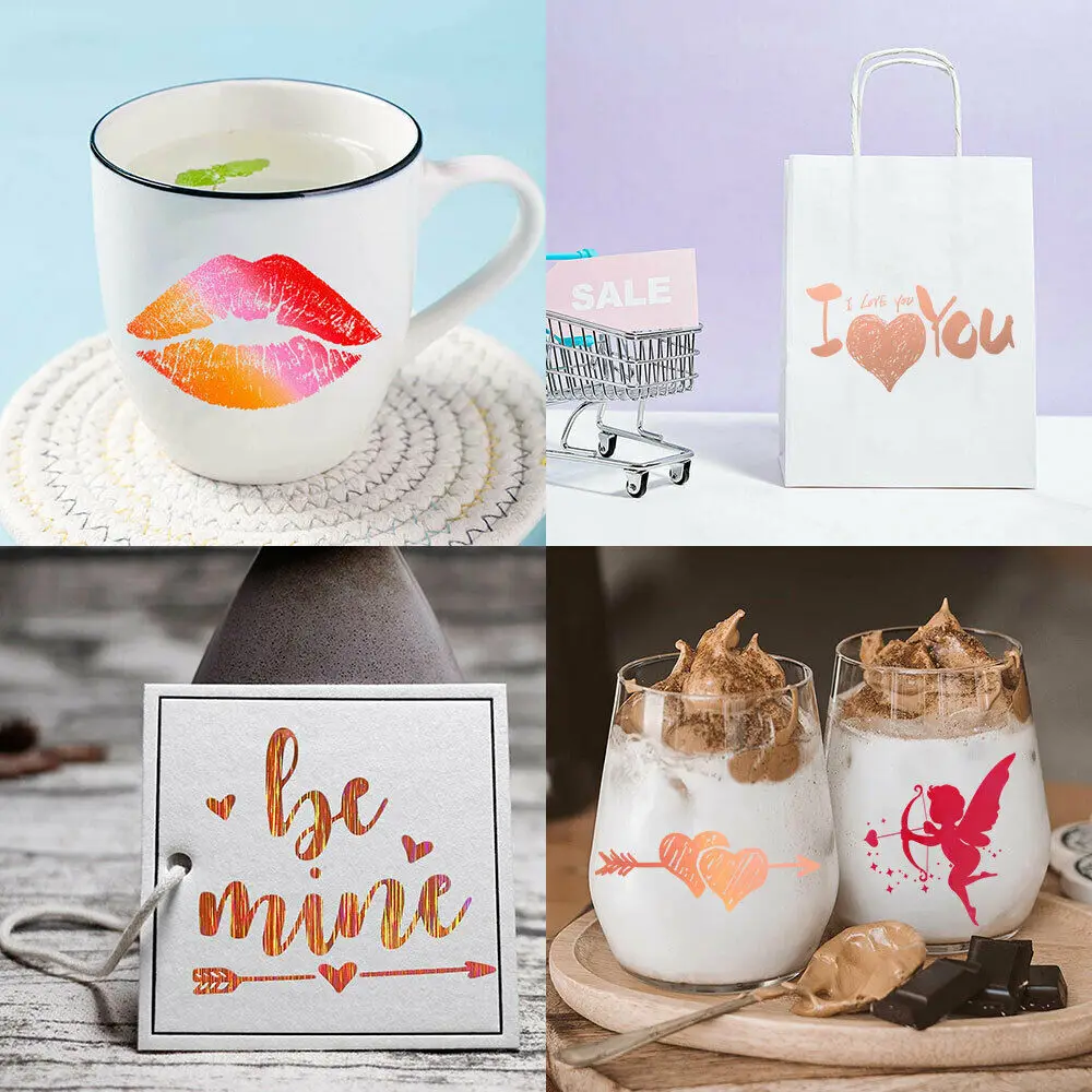 Adhesive Vinyl Film 6 Sheets 12 x 10inch Waterproof Vinyl Pack for Valentine's Day Signs Scrap Booking Mugs Window Decor Cut