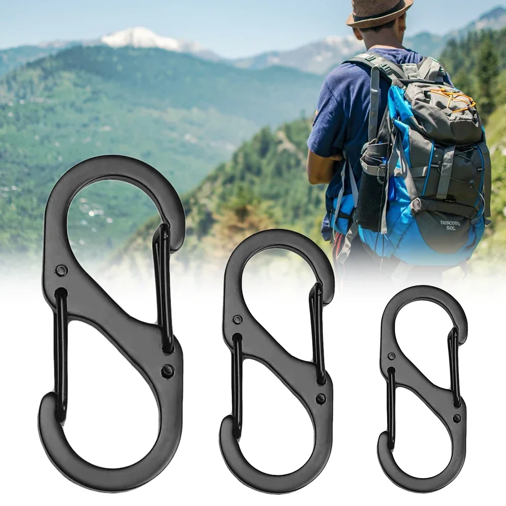 Climbing Carabiner 10pcs S Type Stainless Steel Carabiner With Lock Mini Keychain Hook Anti-Theft Outdoor Camping Backpack Buckle Key-Lock Tool