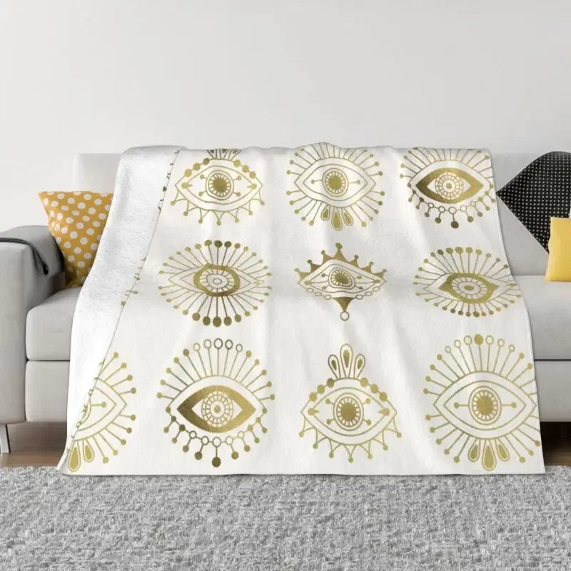 

Boho Evil Eyes Hamsa Blanket Warm Fleece Flannel Gold Palette Moroccan Morocco Throw Blankets for Bedding Sofa Office Spring