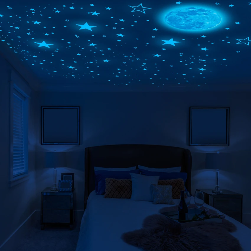 Luminous Moon Stickers Star Sky Fluorescent Wall Decals Glow in the Dark Kids Bedroom Living Room Bathroom For Home Decorations luminous wall stickers fluorescent stickers
