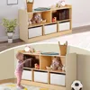 Shelf with Storage Boxes, Wooden Toy Storage Organizer for Books Toys, 2 Shelf Bookcase, 5-Section Storage Cabinet 6