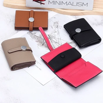 Portafoglio piccolo da donna Porta carte di credito compatto bifold Portafogli in pelle con chiusura a coulisse per donna con tasca portamonete