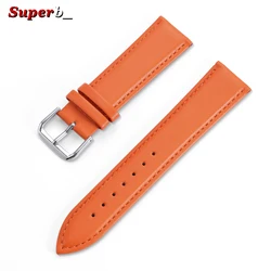 Premium Calfskin Leather Watch Strap - Soft Brown and Blue Wristband with Silver Stainless Steel Buckle - 22mm (Orange)