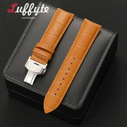 Elegant Men’s Embossed Leather Watch Band with Butterfly Clasp - Business Style Replacement Strap - 22mm (Light Brown)