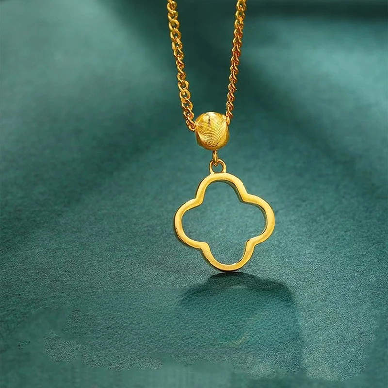 

18K Gold Color Lucky Clover Pendant Chain Necklace for Women 999 Thick Gold Necklaces Wedding Engagement Jewelry Gifts