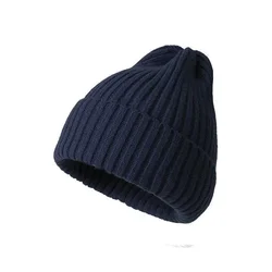 Unisex Crochet Winter Beanie Hat - Solid Color Knitted Cap (Navy blue)