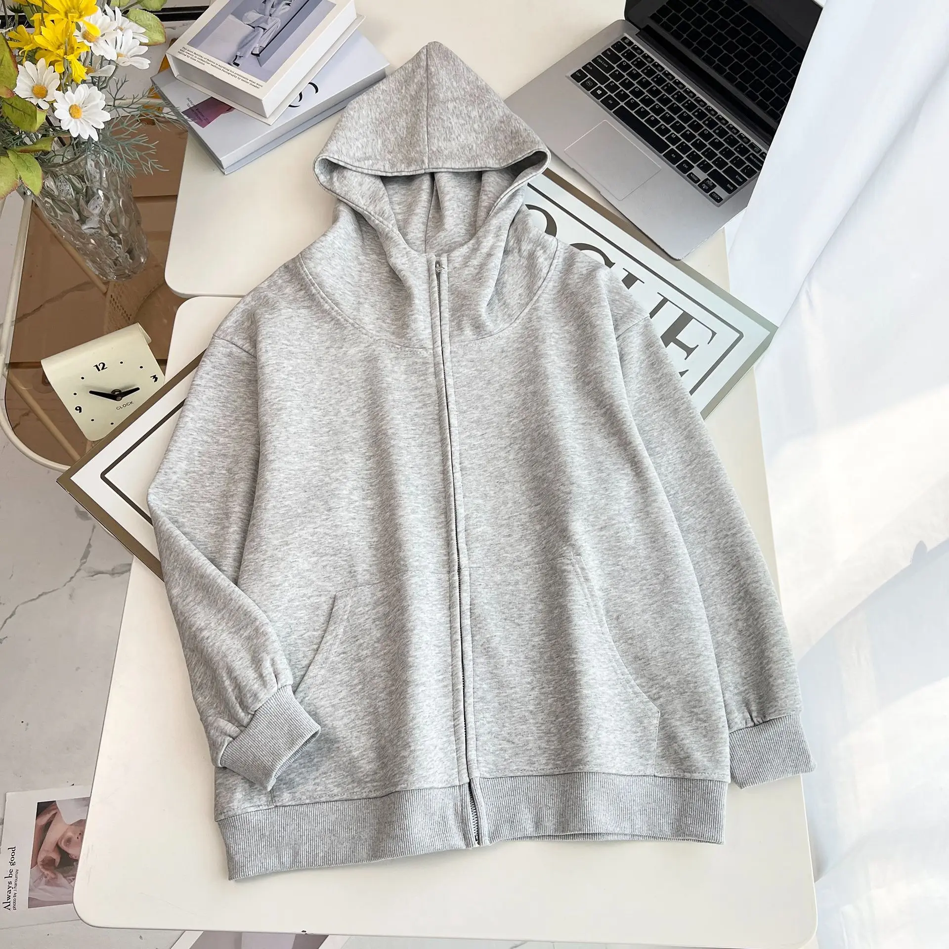 XXXXL Fashion Plus Size Women's Hoodies Extra-large Size Autumn Solid Color Hooded Sweatshirt Thick Zipper Coat