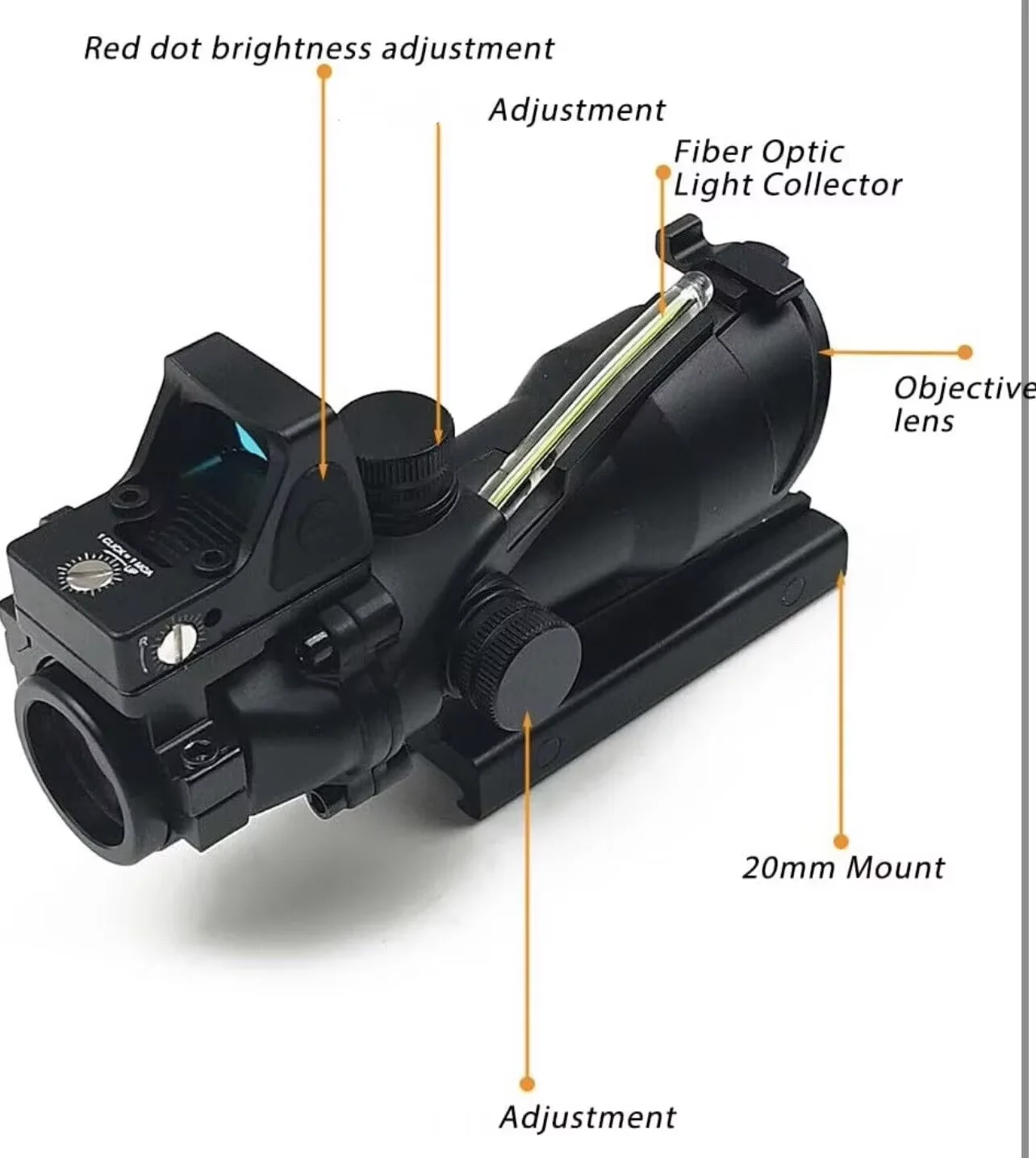 4X32 Real Fiber Optics Tactical Optical Sight Scope 4X Red Green Illuminated Red Dot Hunting Sight 5mw Laser Aluminum