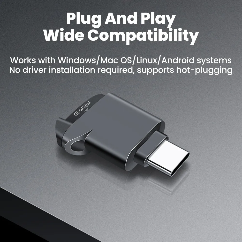 타입-C 2.0 미니 TF 카드 리더 외장 스토리지 블랙 스트레치 메모리 스틱 USB C 2.0 플러그 미니 TF 카드 리더 (타입 C 휴대폰용)