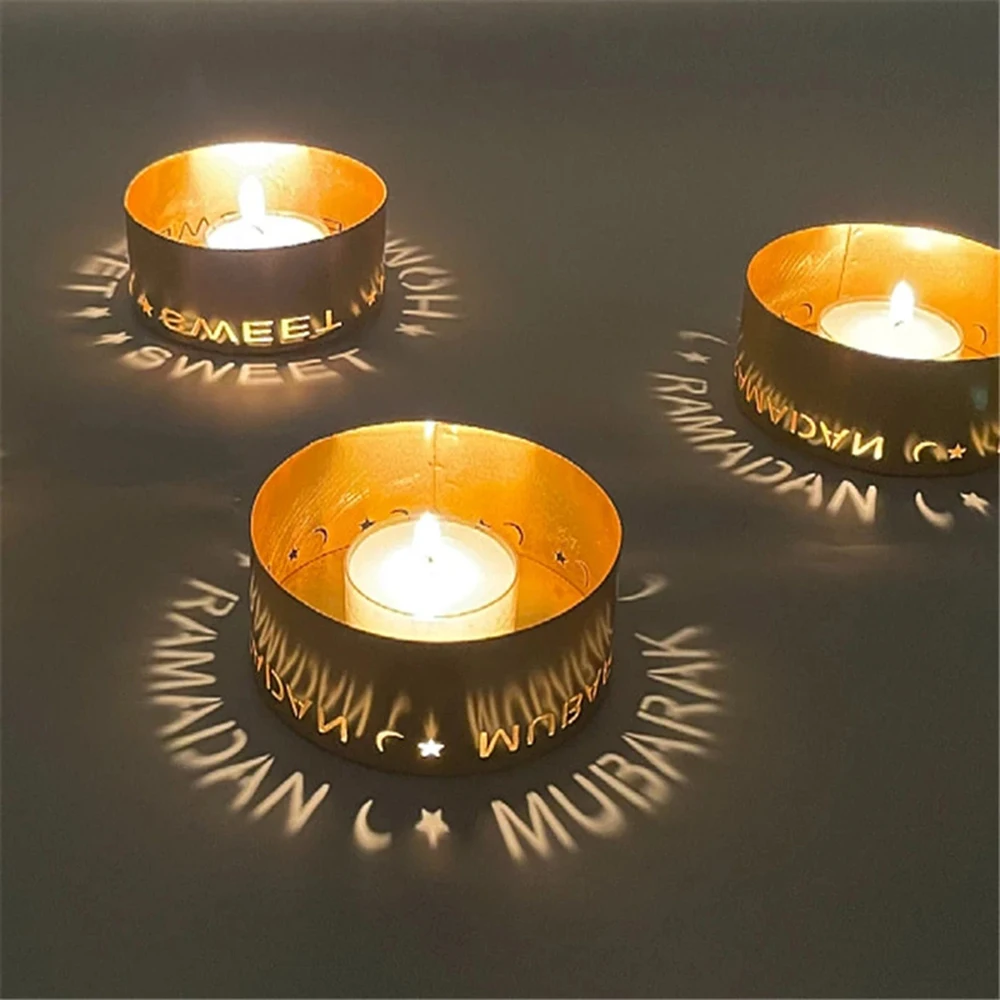 

2022 Wrought Iron Projection Candlestick Metal Candle Holders Table Decoration Crafts EID MUBARAK Ramadan Party Decoration