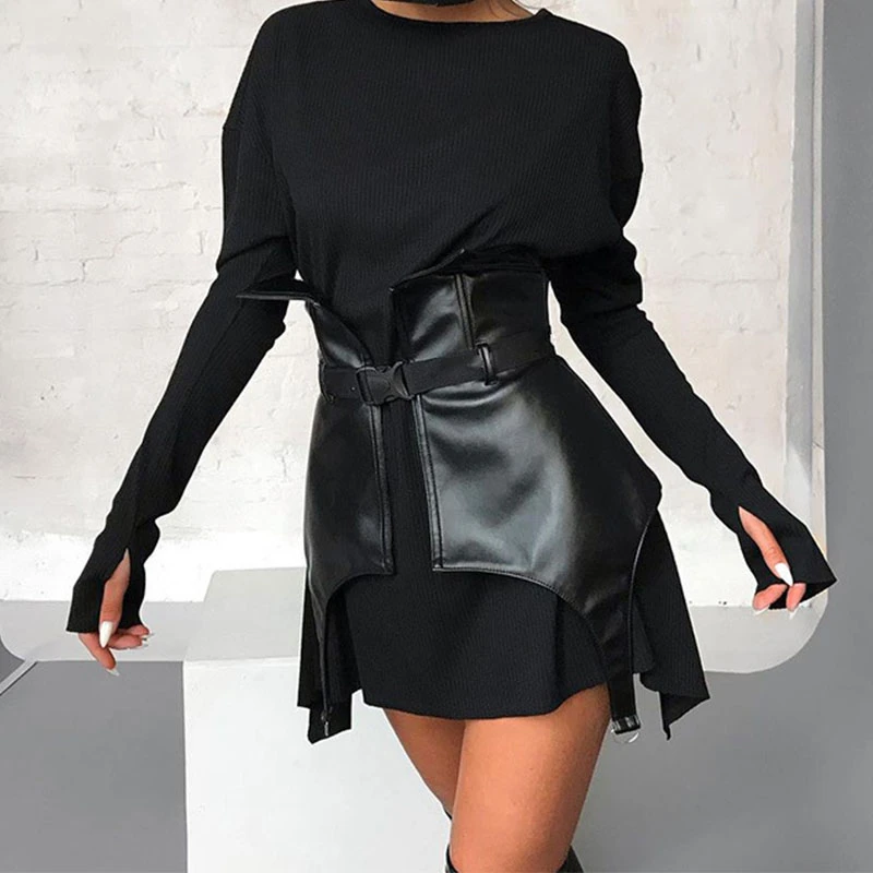 Black PU Leather Belt Buckle Corset Women Spring 2021 Fashion Slim Streetwear Elegant Ladies Corsets black corset belt