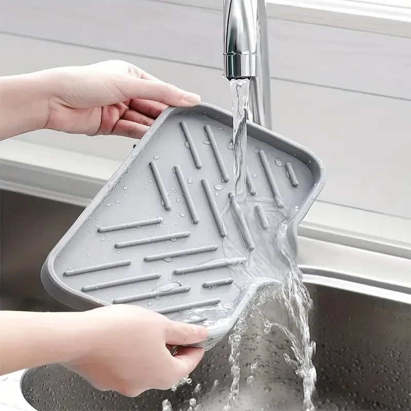 Silicone Faucet Mat Kitchen Sink Tray Soap Dispenser Sponge Drain Pad Sink SplashDrying Mat Countertop Storage Tray SoapTray 4