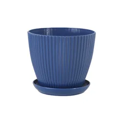 Elegant Round Succulent Planters with Trays - Stylish Indoor/Outdoor Home and Garden Decor, Multiple Sizes Available - S 9x8cm (Deep Blue)